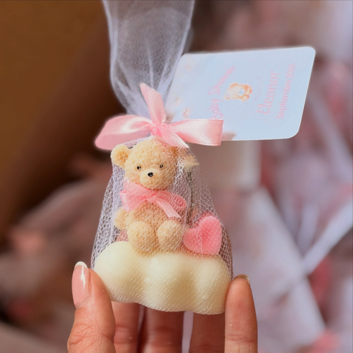 10 Velas Baby Shower - Oso texturizado en nube